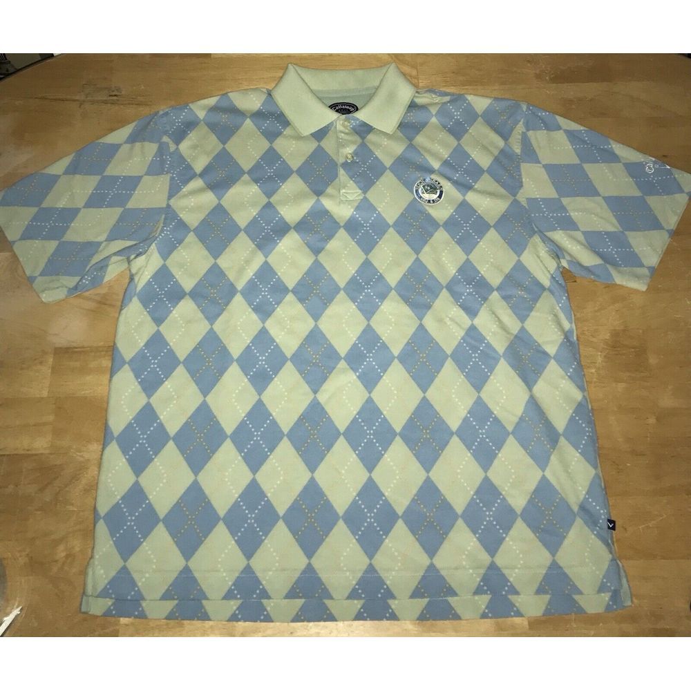 Callaway Mens Polo Golf Sport Shirt Size Large Green Blue Geometric Rock Barn